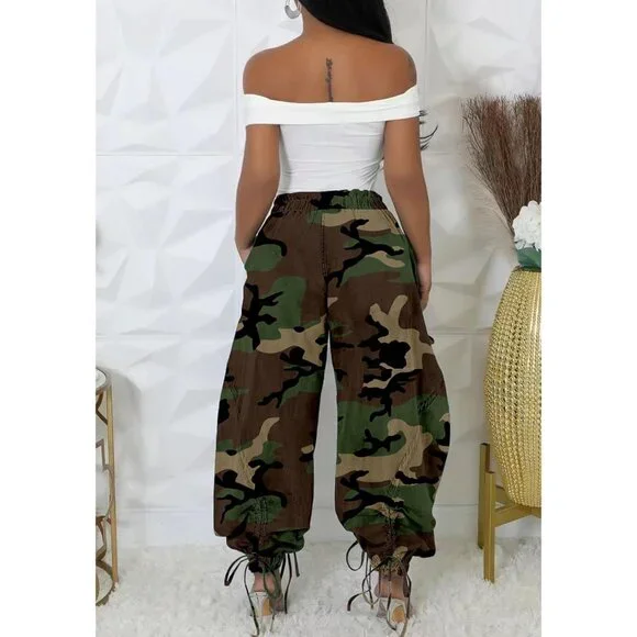 Women's Baggy Cargo Jogger Jeans Denim High Waisted Wide Leg Casual - Picture 4 of 6